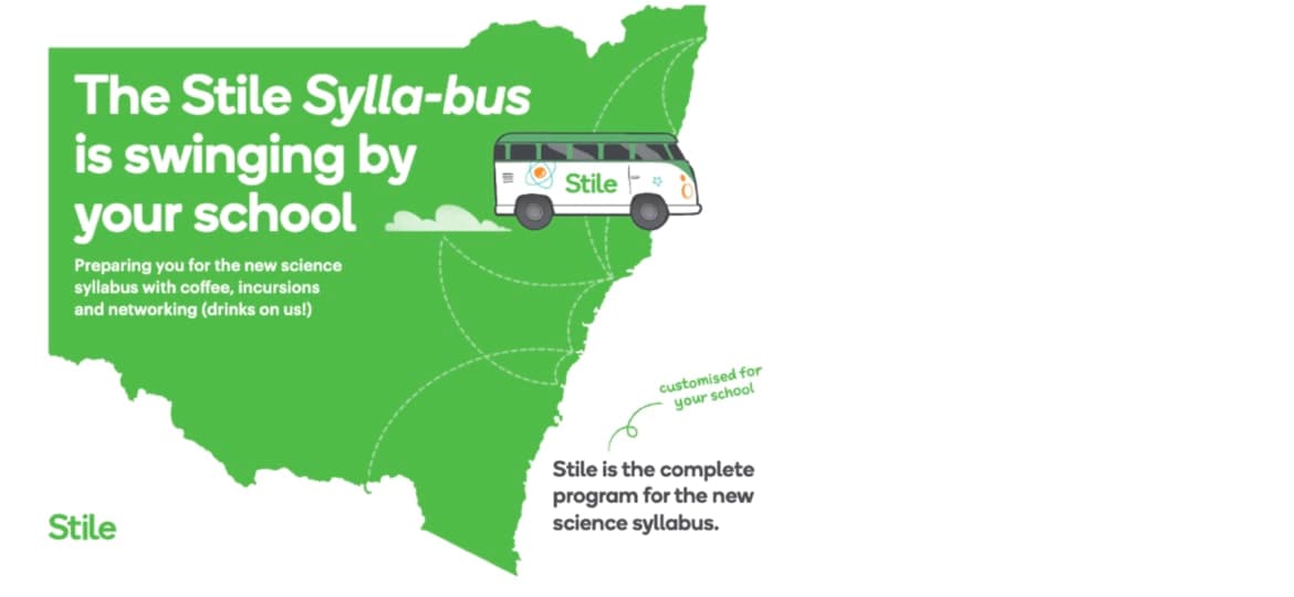 A map of the state with a bus on it